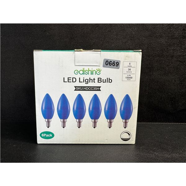 1 6-Pack of Edishine Blue LED Light Bulbs - New