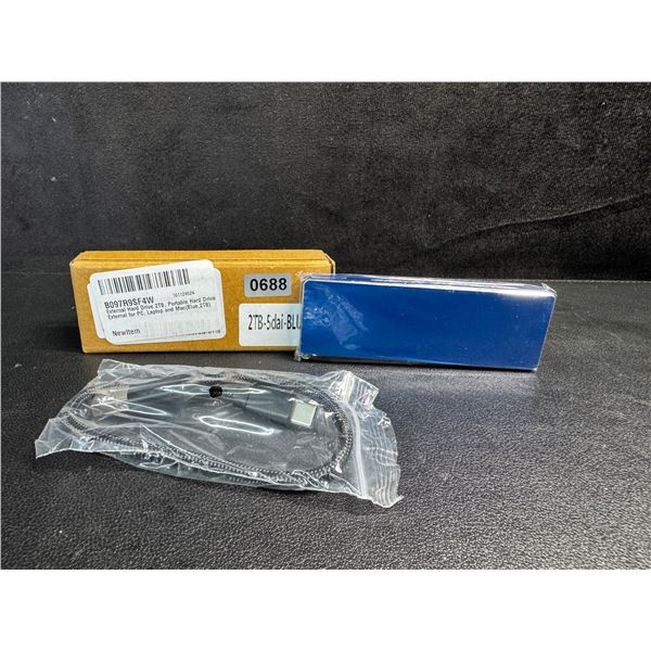 1 2TB Portable External USBC Hard Drive - Blue - New