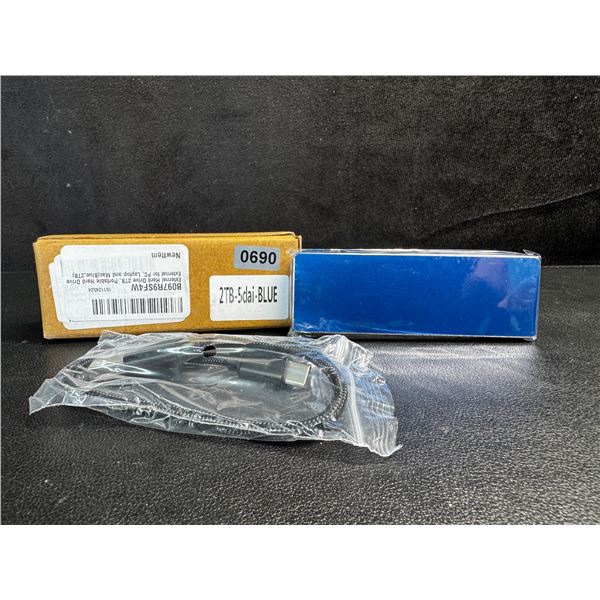 1 2TB Portable External USBC Hard Drive - Blue - New