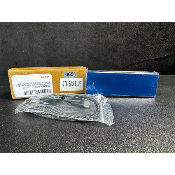 1 2TB Portable External USBC Hard Drive - Blue - New