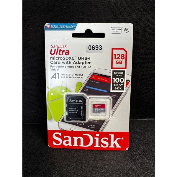 1 Sandisk Ultra 128GB Micro SDXC UHS-I Card with Adapter - New