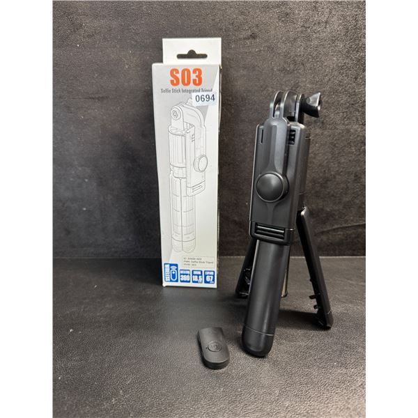 1 S03 Selfie Stick with Integrated Tripod and Remote - New