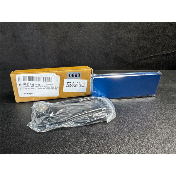 1 2TB Portable External USBC Hard Drive - Blue - New
