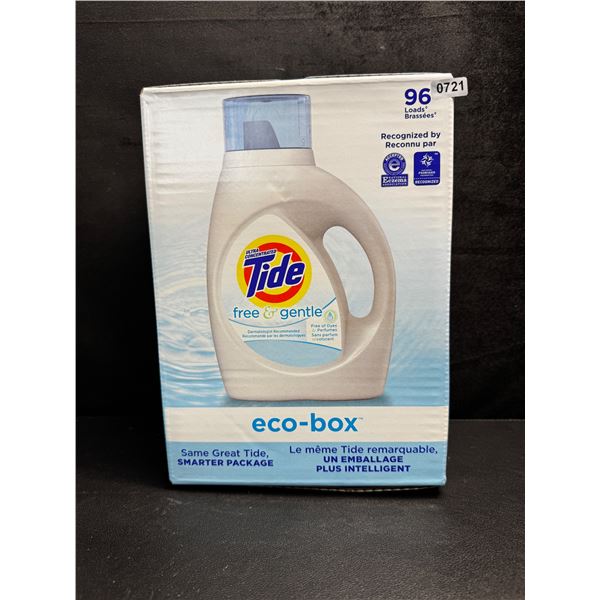 1 Box of Tide Free and Gentle Eco-Box - 96 Load Laundry Detergent - New