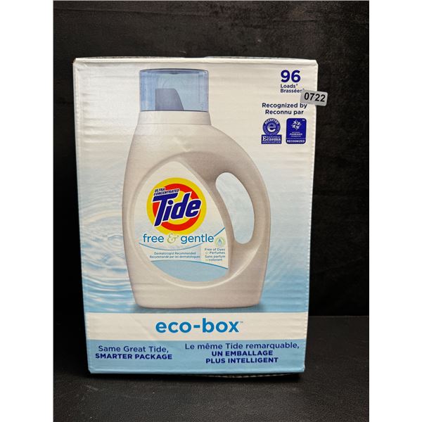 1 Box of Tide Free and Gentle Eco-Box - 96 Load Laundry Detergent - New