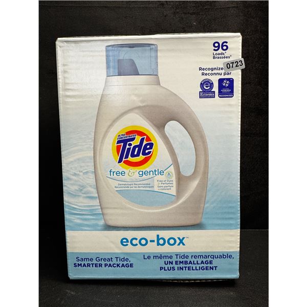 1 Box of Tide Free and Gentle Eco-Box - 96 Load Laundry Detergent - New