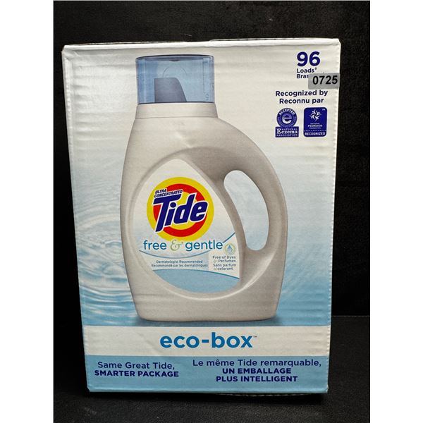 1 Box of Tide Free and Gentle Eco-Box - 96 Load Laundry Detergent - New