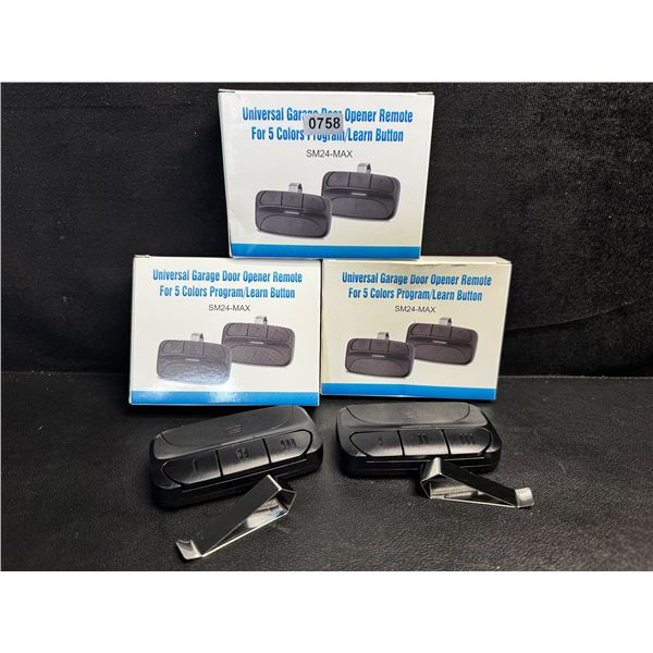 3 2-Packs of Universal Garage Door Opener Remotes with Clips - New