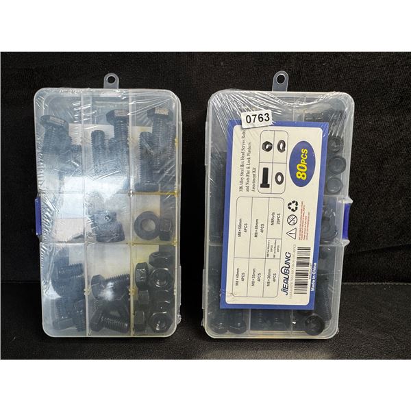 2 Assorted Multi Packs of M8 and M10 (52 and 80PCS) Alloy Steel Hex Head Screws - New