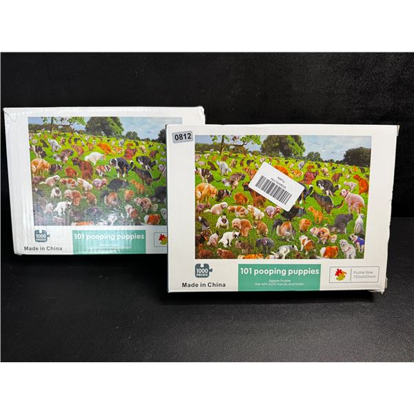 2 1000PC Puzzles of 101 Puppies Pooping in a Field - New