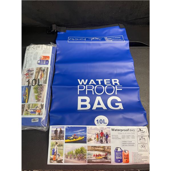 2 10L Waterproof Dry Bags - Keeps Items Dry; Great for Outdoors! Brand New