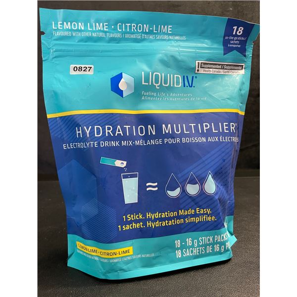 Liquid-IV Electrolyte Drink Mix; Bag of 18 x 16g Stick Packs - Lemon Lime Flavor - New