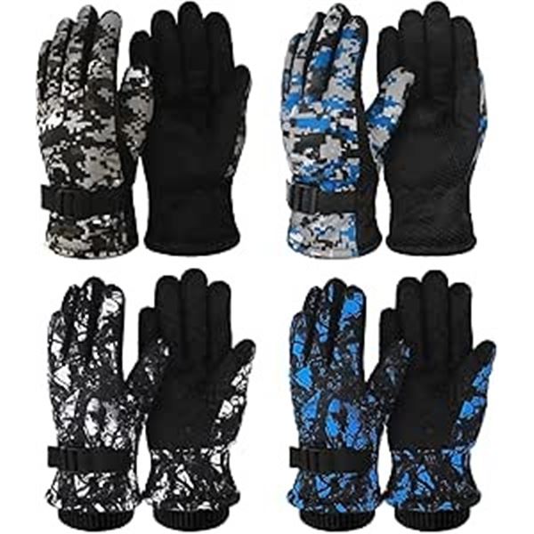 4-Pairs of Kids Winter Gloves; Waterproof Warm Gloves for Outdoors - New