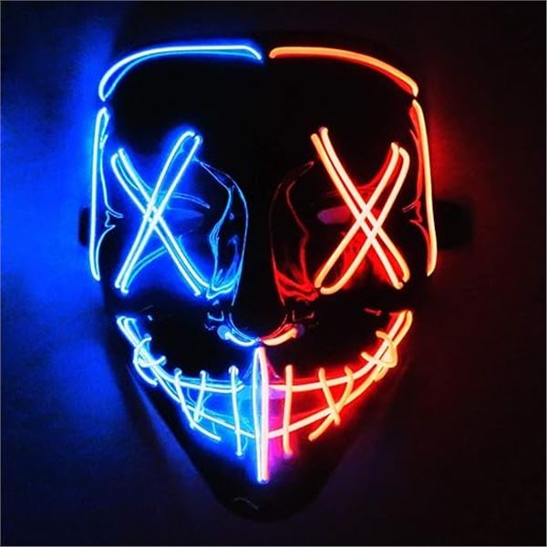 Lot of 6 LED Light-Up Purge Scary Halloween/Cosplay Face Masks - Brand New