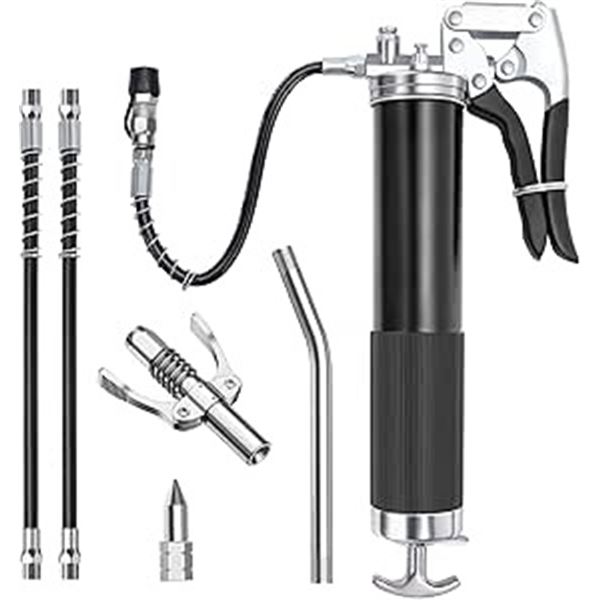 1 Grease Gun Tool Set; 7000psi Heavy-Duty Pistol-Grip Grease Gun w/ 14oz Capacity - New
