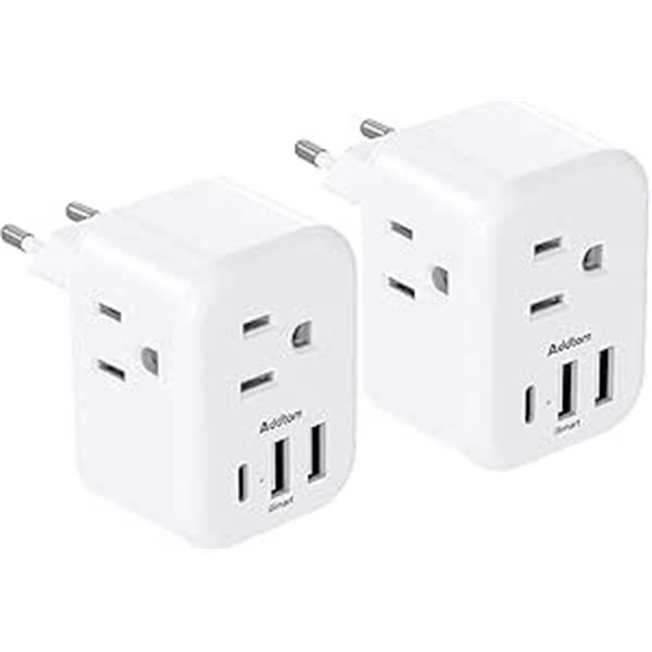2-Pack of European Travel Plug Adapters - Wall Plug Extenders/Multi-Outlet Wall Plugs - New