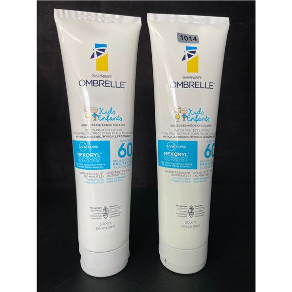 2 Garnier Ombrelle Kids SPF60 Sunscreens for Sensitive Skin - 300ml - Water-Resistant - New