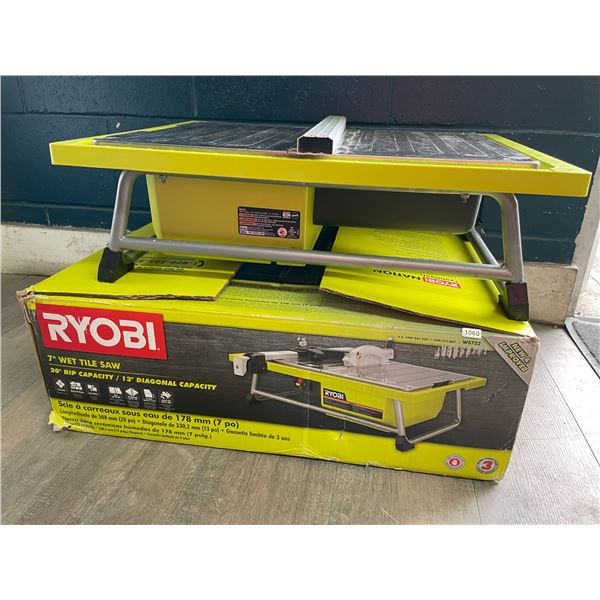 1 RYOBI 7" Wet Tile Saw - 20" Rip Capacity/13" Diagonal Capacity - Used - Powers On