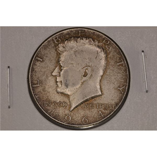 1964 90% SILVER KENNEDY HALF DOLLAR TONED ON