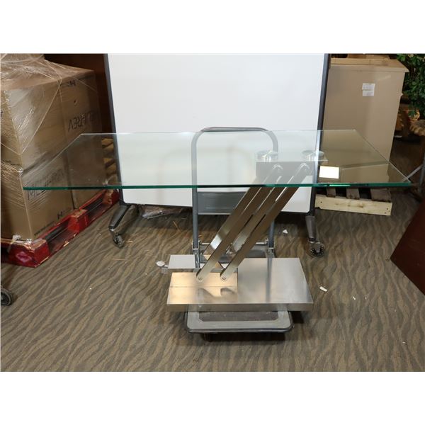 BUREAU EN VERRE ET INOX 53.5"x27.5" HAUTEUR ADJUSTABLE