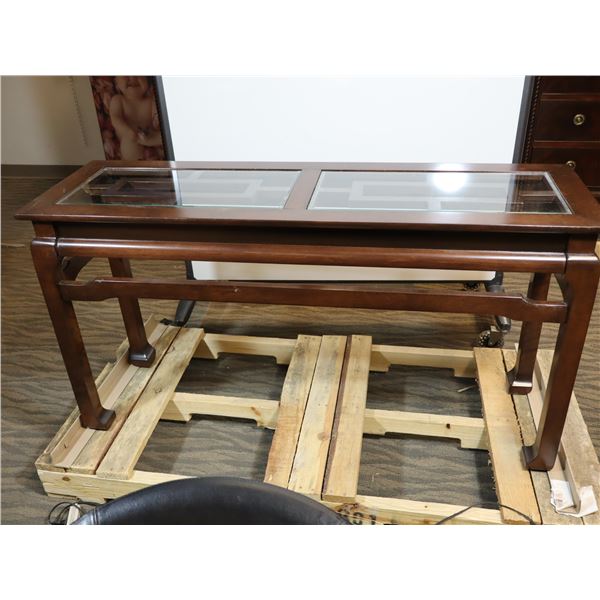 TABLE DE COCKTAIL BOIS/VERRE 52"x16"x28"