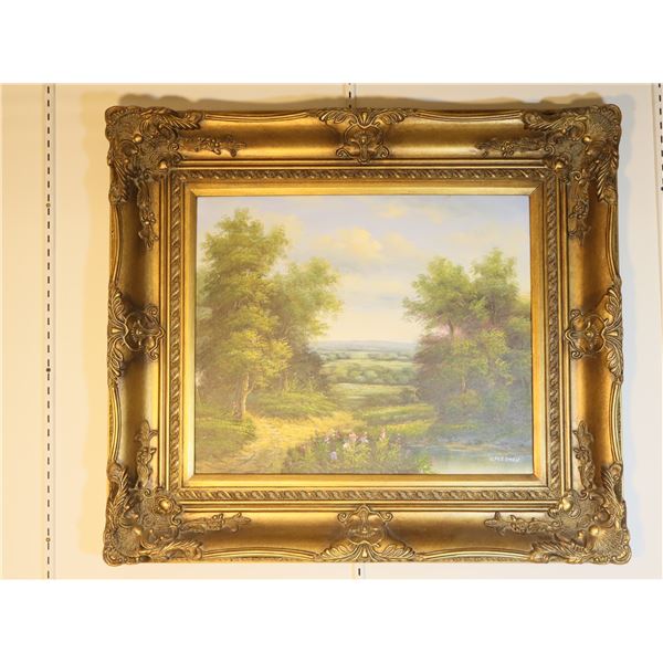 PEINTURE À L'HUILE SUR TOILE : PAYSAGE PAR C.FREEMAN