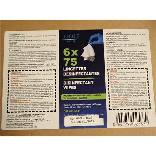 BTE DE 6 PQT DE 75 LINGETTES DÉSINFECTANTES