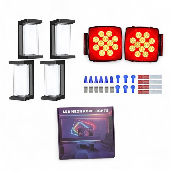 Group of 4 - LED Neon Rope Lights, LED Outdoor Porch Light, 2x LED Trailer Lights