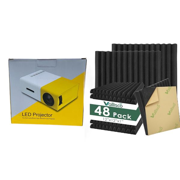 Group of Misc - LED Projector & Vallisco 48 Pack Acoustic Foam Panels