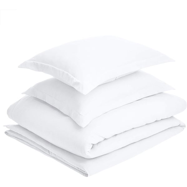 Amazon Basics Lightweight Microfiber 3-Piece Duvet Cover Set with Zipper Closure, Full/Queen, Pristi