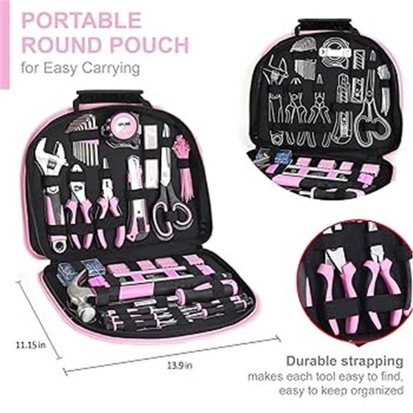 AmazonBasics Tool Set with Easy Carrying Round Pouch - 104-Piece, Pink Retail $105