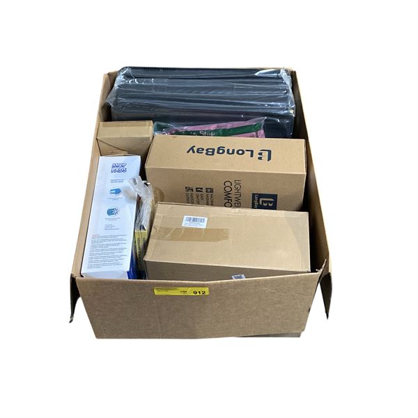 Box Full of Misc Items - Including Outdoor Rugs, Mops, house Slippers etc
