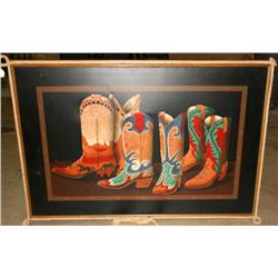 Framed Oil on Canvas of Boots
