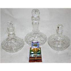 Lot of Crystal Bowl, 2 Decanters, & Perfume Bottle