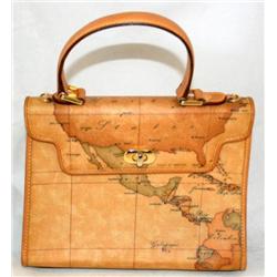 Alviero Martini Brown Leather Map Handbag