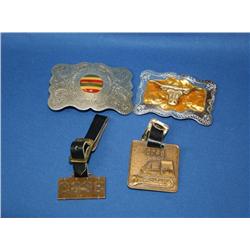 Lot Of Belt Buckles & Brass Case Tags