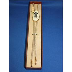 Scrimshaw Tusk Eskimo Bolo Tie Signed "Masse"