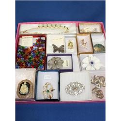 13 Pcs Box Lot Of Vintage Costume Jewelry