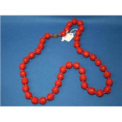 Antique Cinnabar Carved Necklace Filigree Clasp