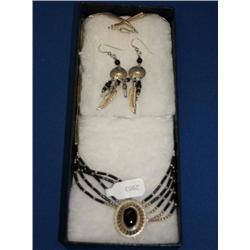 Navajo Sterling & Black Onyx  Necklace & Ear Rings