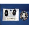 Image 1 : 2 Pcs Sterling Cameo Pin & Ear Rings