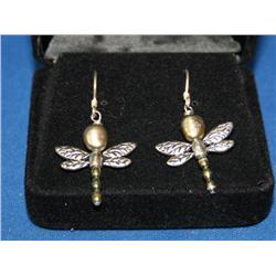 Sterling Silver & Blue Pearl Dragon Fly Ear Rings