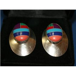 Zuni Sterling W/Channel Set Turquoise,Coral,Lapis