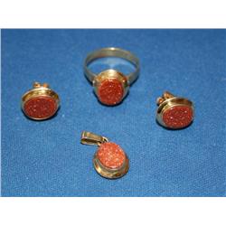 Brown Gold Stone Ring, Pendant & Earrings Set