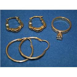 Diamond Ladies Solitaire Ring & Gold Earrings