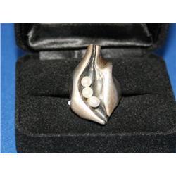 Sterling Silver Danish Antique Ring W/Seed Pearls