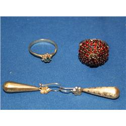 1900's AAA Garnet Ring, Sapphire Ring & Gold Earri