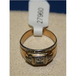 14K Gold & Diamonds 1930's Men's Hand Made Ring