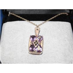Sterling Pendant & Chain W/Amethyst  & Marcasite
