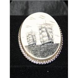 Vintage Verna Sterling /Scrimshaw Style Brooch